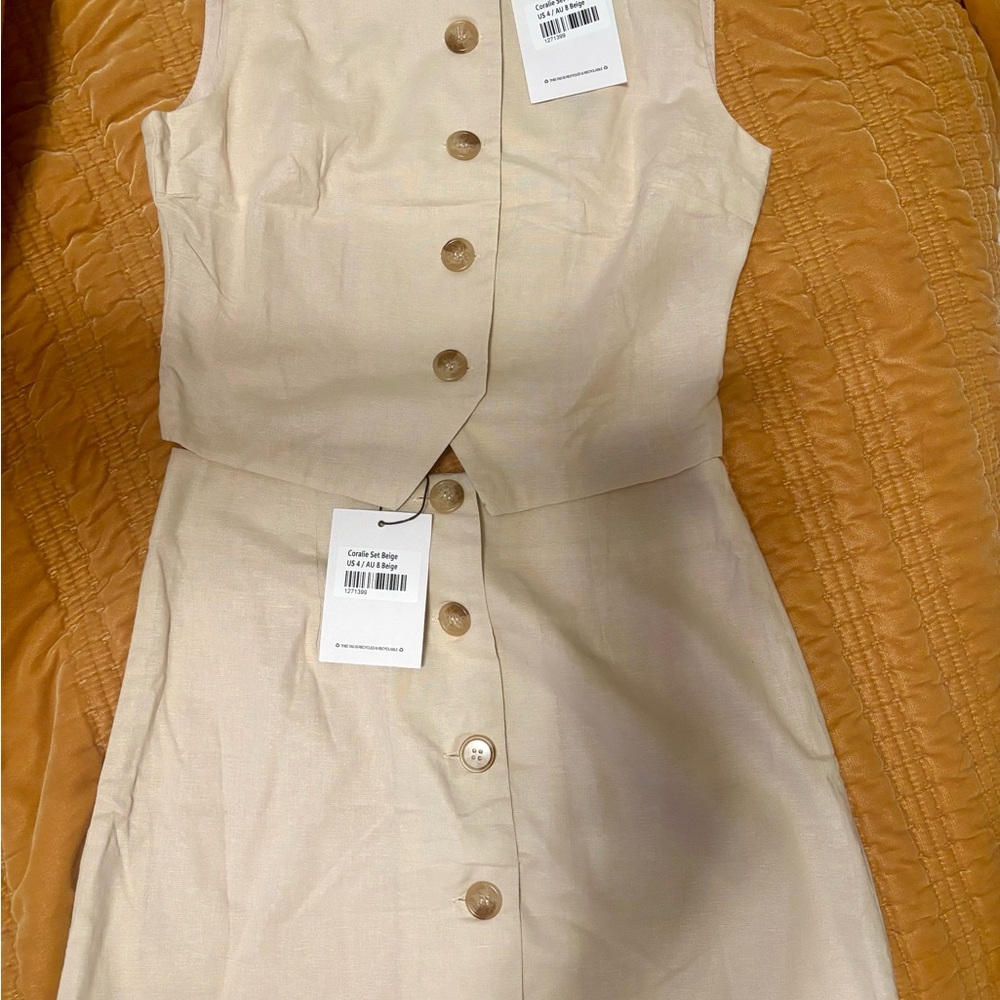 Princess Polly Chic Sleeveless Cream Button-Down Skirt and Top Set